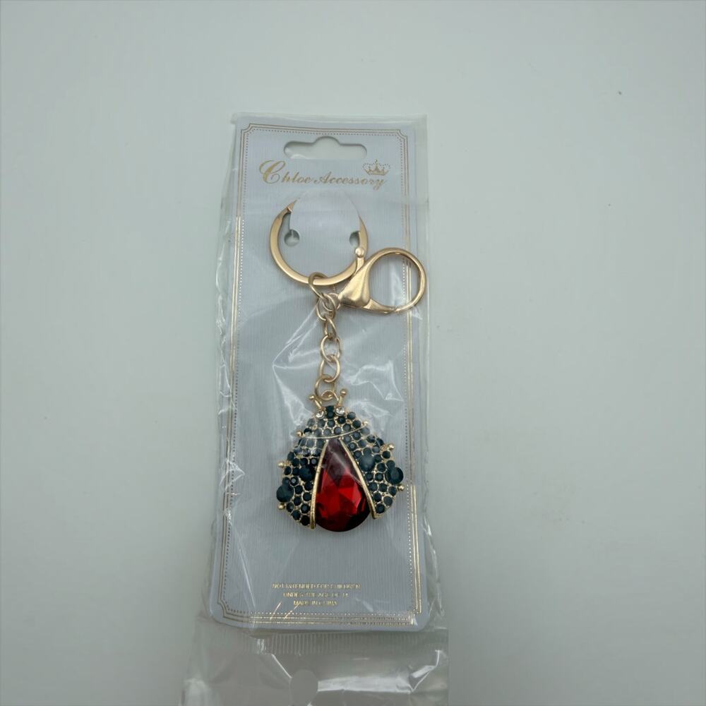 Ladybug Rhinestone Keychain Red Black Crystal Purse Bag Charm NEW